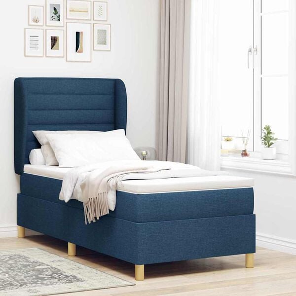 vidaXL Boxspringbett mit Matratze Dunkelgrau 90x190 cm Blau Stoff