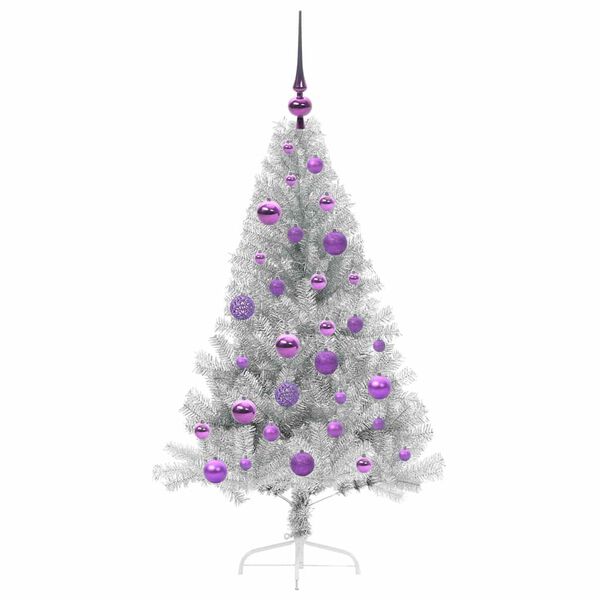 vidaXL K&uuml;nstlicher vorbeleuchteter Weihnachtsbaum Silber 120 cm PET