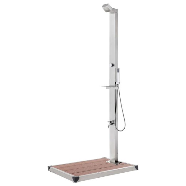 vidaXL Gartendusche mit Brauner Bodenplatte 225 cm Edelstahl