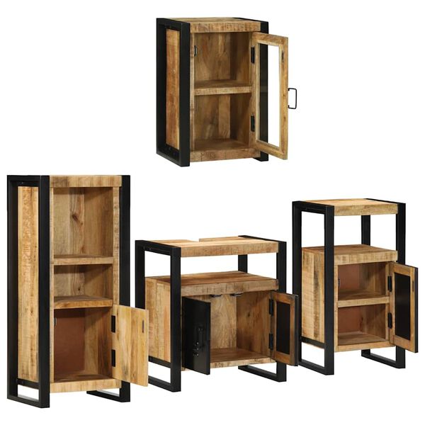 vidaXL Badezimmerm&ouml;bel-Set Wandmontiert 4 pcs Braun Massives Mangoholz