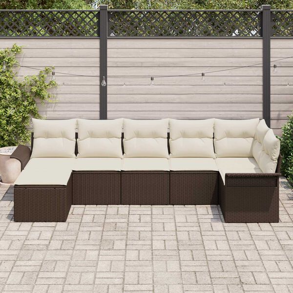vidaXL Garten-Sofa-Set mit Kissen mit Speicher 7 pcs Braun Poly Rattan