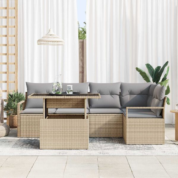vidaXL Garten-Sofa-Set mit Speicher 6 pcs Beige Poly Rattan