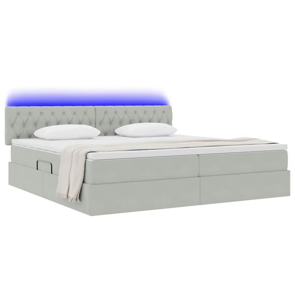 vidaXL Bett mit Stauraum und LED Hellgrau 200 x 200 cm Samt