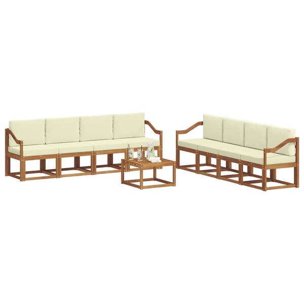 vidaXL Outdoor-Sofagarnitur 9 pcs Natur und Creme Massivholz Akazie