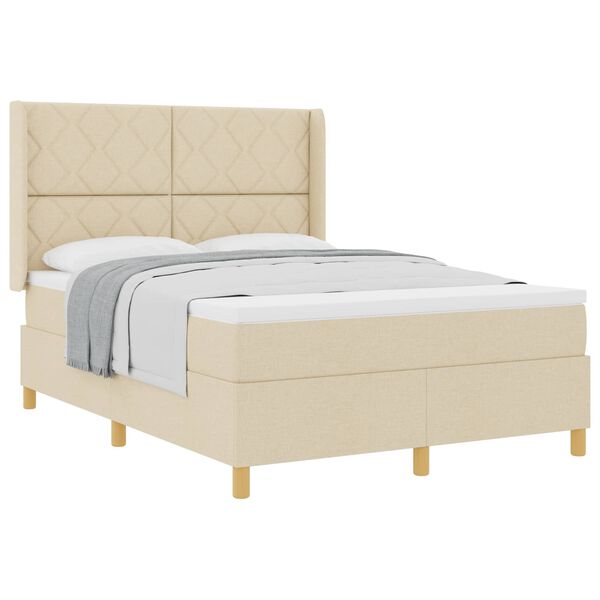 vidaXL Boxspringbett mit Matratze Creme 160 x 200 cm Stoff