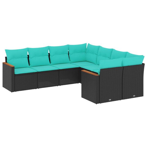 vidaXL 8-teiliges Gartensofa-Set mit Kissen, schwarzes Polyrattan