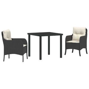 vidaXL Garten Essgruppe mit Kissen 3 pcs Schwarz Poly-Rattan