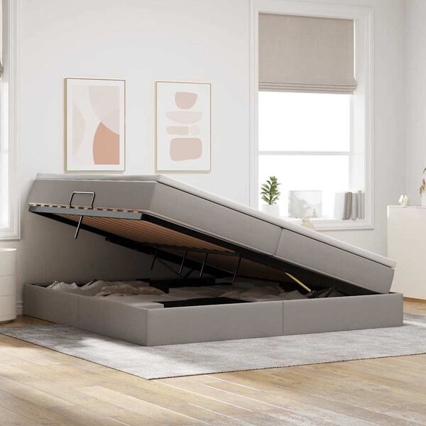 vidaXL Aufbewahrungsbett mit Matratze Taupe 200 x 200 cm Polyester