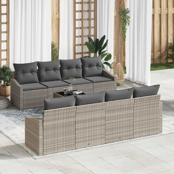 vidaXL Sofa Set mit Kissen 7 pcs Hellgrau und Dunkelgrau Poly-Rattan