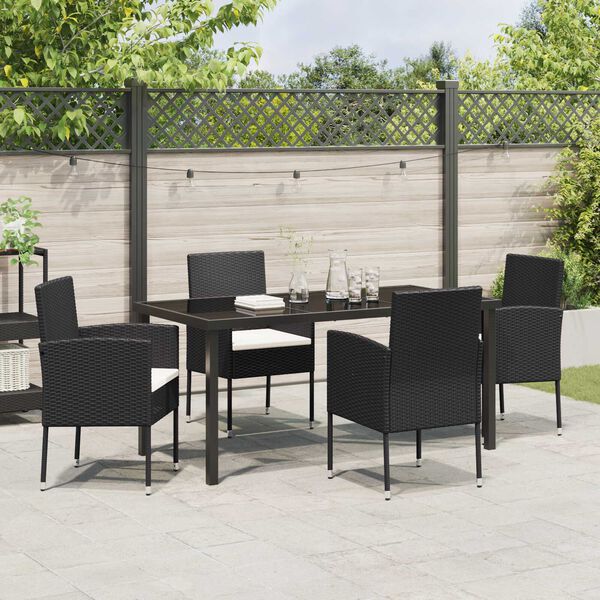 vidaXL Garten Essgruppe mit Kissen 5 pcs Schwarz Poly-Rattan