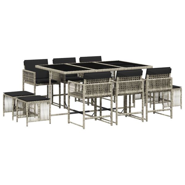 vidaXL 11-tlg. Garten-Essgruppe mit Kissen Hellgrau Poly Rattan
