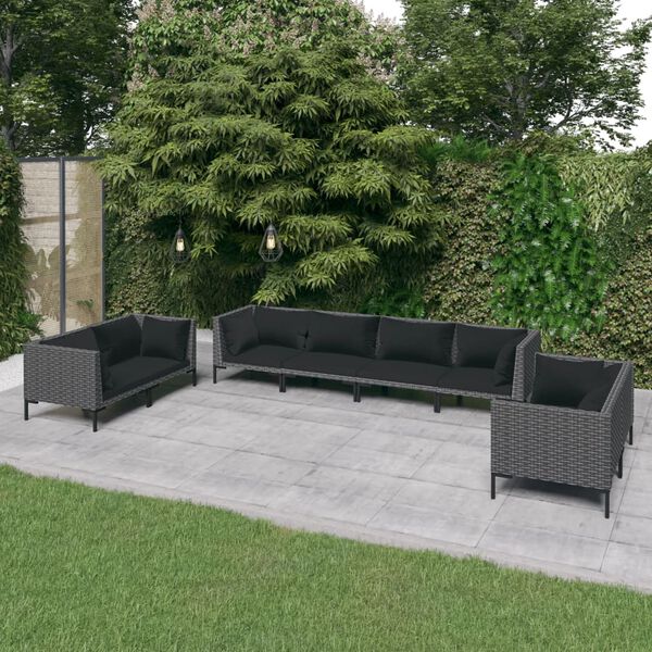 vidaXL 8-tlg. Garten-Lounge-Set mit Kissen Poly Rattan Dunkelgrau
