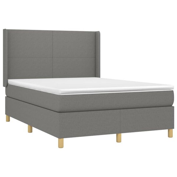 vidaXL Boxspringbett mit Matratze & LED Dunkelgrau 140x200 cm Stoff