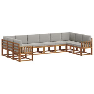 vidaXL Outdoor-Sofagarnitur mit Kissen 10 pcs Nat&uuml;rlich und Hellgrau