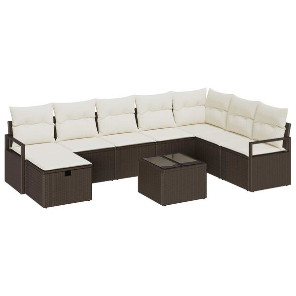 vidaXL Sofa Set mit Kissen mit Speicher Braun und Creme Poly-Rattan