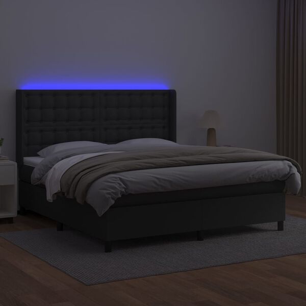 vidaXL Boxspringbett mit Matratze & LED Schwarz 160x200 cm Kunstleder