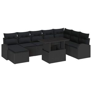 vidaXL Garten-Sofa-Set mit Kissen 9 pcs Schwarz