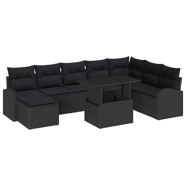 vidaXL Garten-Sofa-Set mit Kissen 9 pcs Schwarz