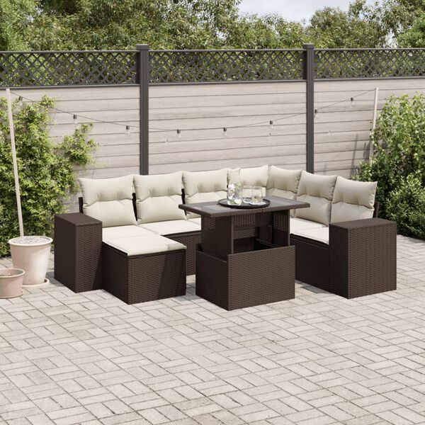 vidaXL 8-tlg. Garten-Sofagarnitur mit Kissen Braun Poly Rattan