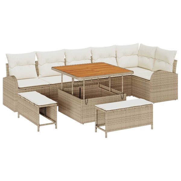 vidaXL Garten-Sofa-Set mit Kissen 9 pcs Beige Poly Rattan