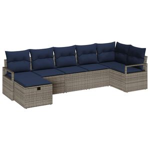 vidaXL Sofa Set 7 stk. 7-Sitzanzahl Grau und Marineblau Poly-Rattan
