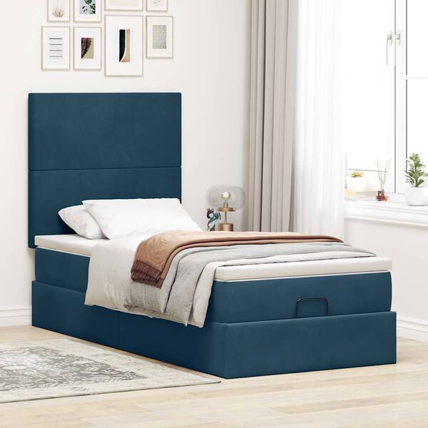 vidaXL Ottoman-Bett mit Matratzen Dunkelblau 100x200 cm Samt