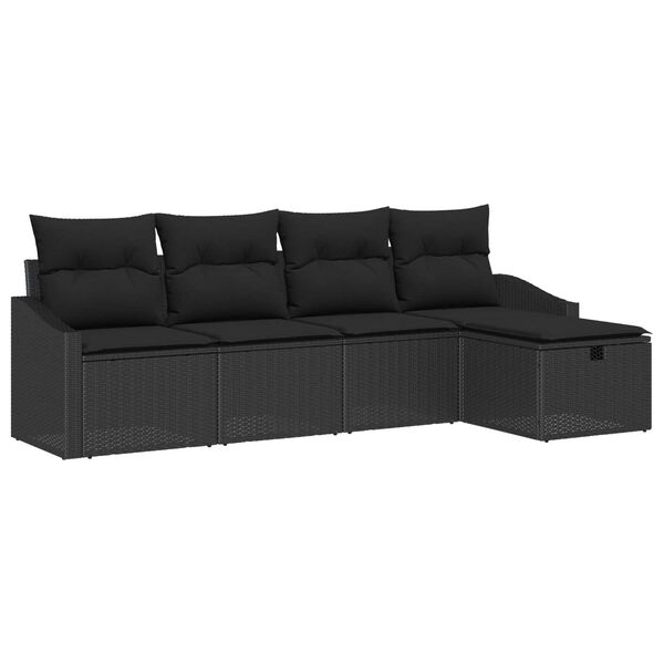 vidaXL Sofa Set mit Kissen mit Speicher 5 pcs Schwarz Poly-Rattan