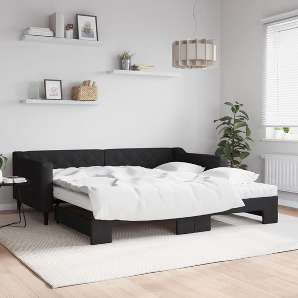 vidaXL Tagesbett Ausziehbar mit Matratzen Schwarz 100x200 cm Stoff