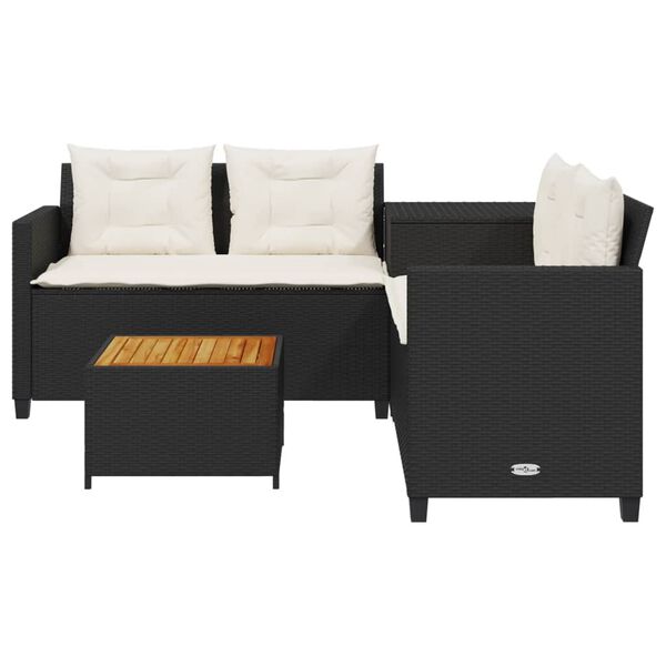 vidaXL Gartensofa in L-Form mit Tisch und Kissen Schwarz Poly Rattan