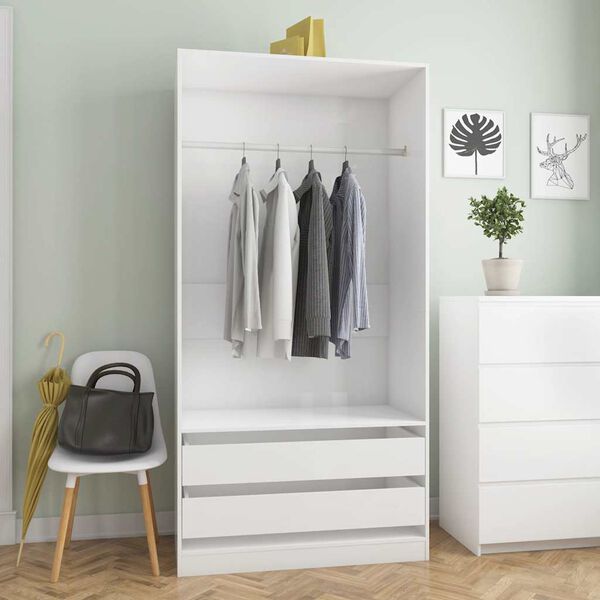 vidaXL Kleiderschrank Hochglanz-Weiß 100x50x200 cm Holzwerkstoff