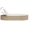 vidaXL Doppel-Sonnenliege mit Auflagen Beige Poly Rattan