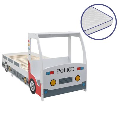 vidaXL Polizeiauto-Kinderbett mit Memory-Schaum-Matratze 90×200 cm