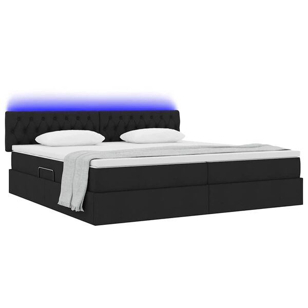 vidaXL Bett mit Stauraum und LED mit LED Schwarz 200 x 200 cm Stoff