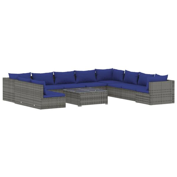 vidaXL 11-tlg. Garten-Lounge-Set mit Kissen Grau Poly Rattan