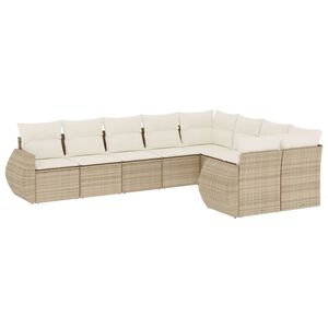 vidaXL 9-tlg. Garten-Sofagarnitur mit Kissen Beige Poly Rattan