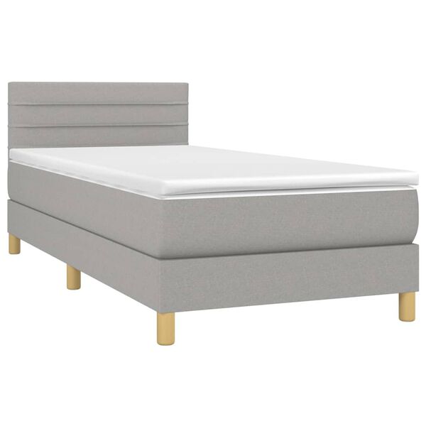 vidaXL Boxspringbett mit Matratze & LED Hellgrau 90x200 cm Stoff