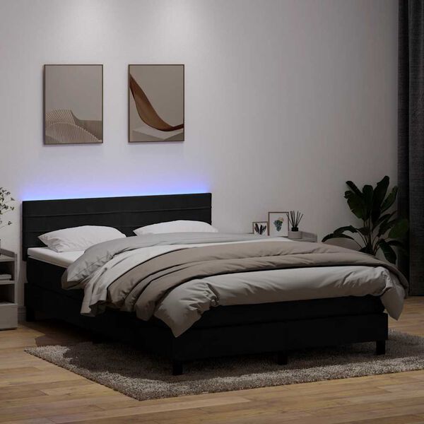 vidaXL Boxspringbett mit Matratze & LED Schwarz 160x210 cm Samt