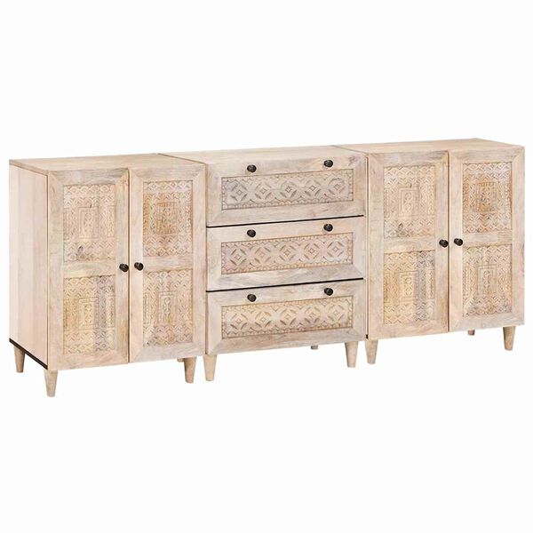 vidaXL Sideboard 3 pcs Wei&szlig; 60 x 33 x 75 cm massives Mangoholz