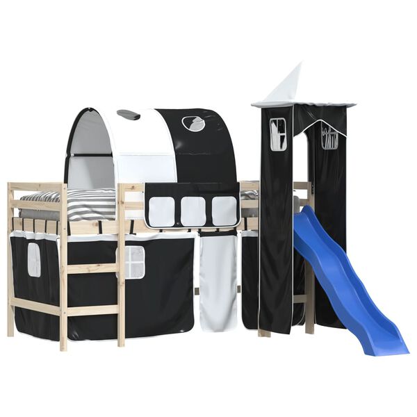 vidaXL Vorh&auml;nge f&uuml;r Hochbett mit Tunnel und Turm Wei&szlig; und Schwarz