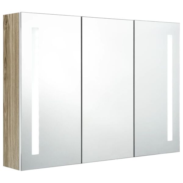 vidaXL LED-Bad-Spiegelschrank 89x14x62 cm Weiß und Eichen-Optik
