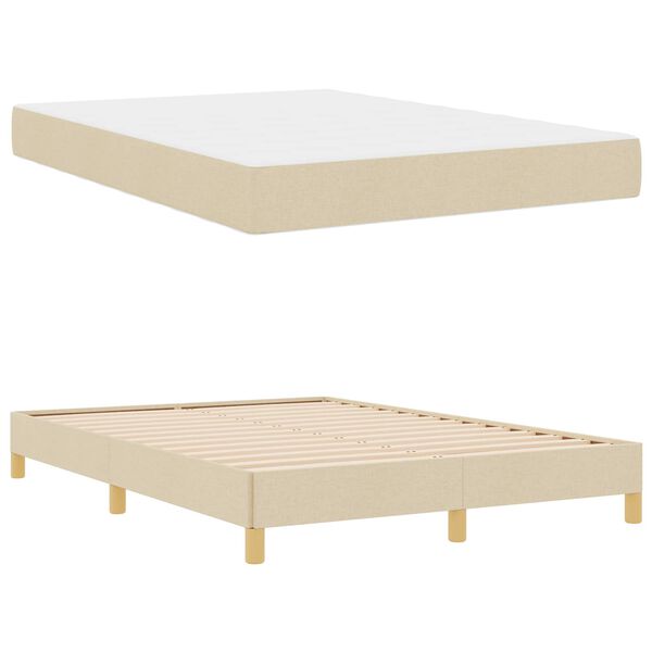 vidaXL Boxspringbett mit Matratze Creme 140 x 200 cm Stoff