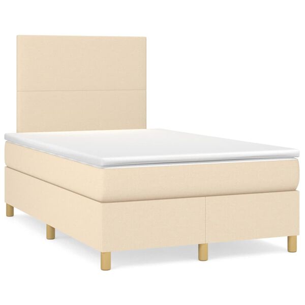 vidaXL Boxspringbett mit Matratze Creme 120x200 cm Stoff