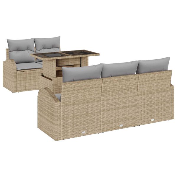 vidaXL Gartensofa-set mit Kissen 6 pcs Beige Poly Rattan