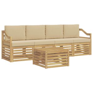 vidaXL Outdoor-Sofagarnitur mit Kissen 5 pcs Wei&szlig; und Beige Polyester