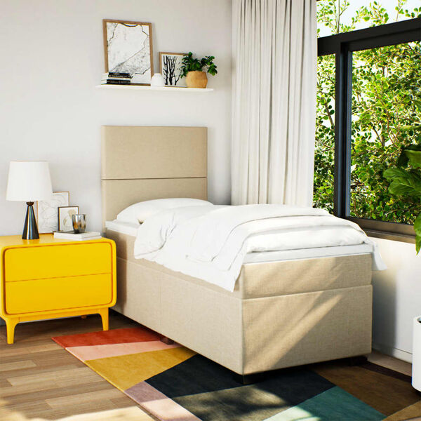 vidaXL Boxspringbett mit Matratze Creme 90x200 cm Stoff