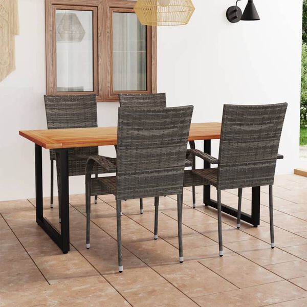 vidaXL 5-tlg. Garten-Essgruppe Poly Rattan Grau