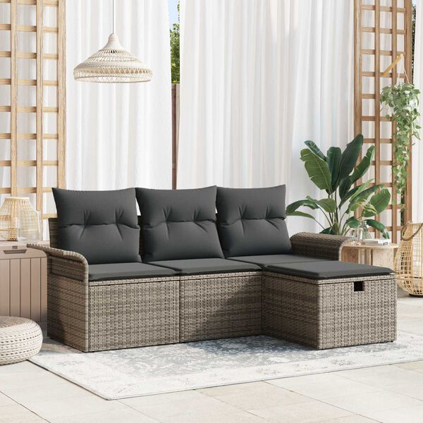 vidaXL Gartensofa-set mit Kissen mit Speicher 4 pcs Grau Poly-Rattan