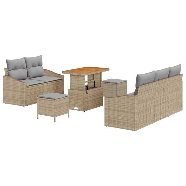 vidaXL Garten-Sofa-Set mit Kissen 8 pcs Beige Poly Rattan