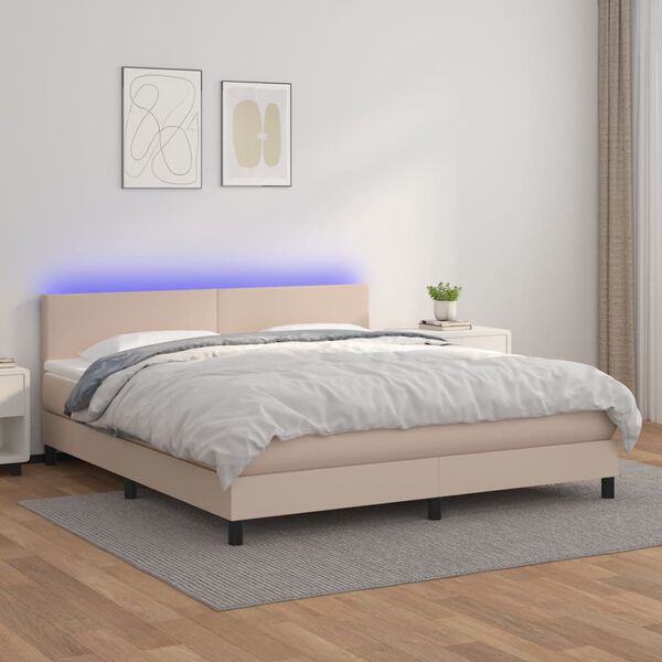 vidaXL Boxspringbett mit Matratze & LED Cappuccino-Braun 180x200cm