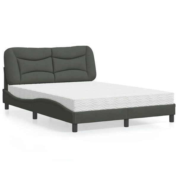 vidaXL Bett mit Matratze "Hvar" Dunkelgrau 120x200 cm Stoff